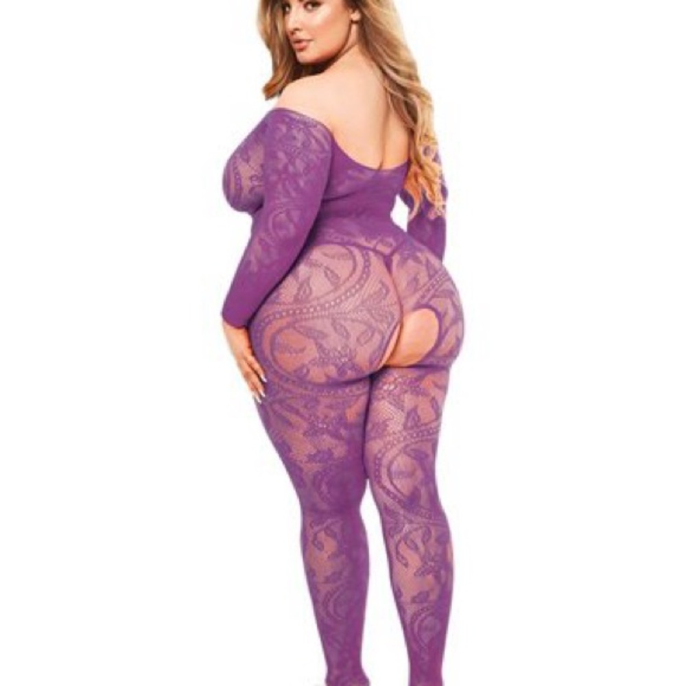 Baci longsleeve body stocking lingerie lace jumpsuit, plus queen size - Picture 5 of 14
